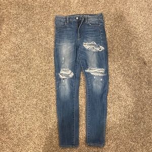American eagle, super high rise super stretch, distressed jeans
